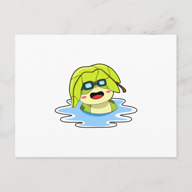 Frosch mit Leaf beim Schwimmen Postkarte (Vorderseite)