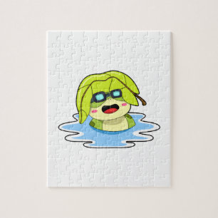 Frosch mit Leaf beim Schwimmen Puzzle