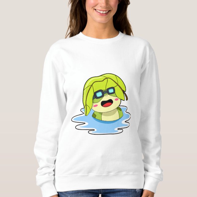 Frosch mit Leaf beim Schwimmen Sweatshirt (Vorderseite)
