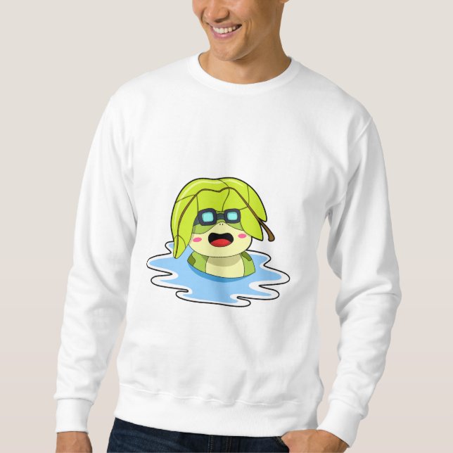 Frosch mit Leaf beim Schwimmen Sweatshirt (Vorderseite)