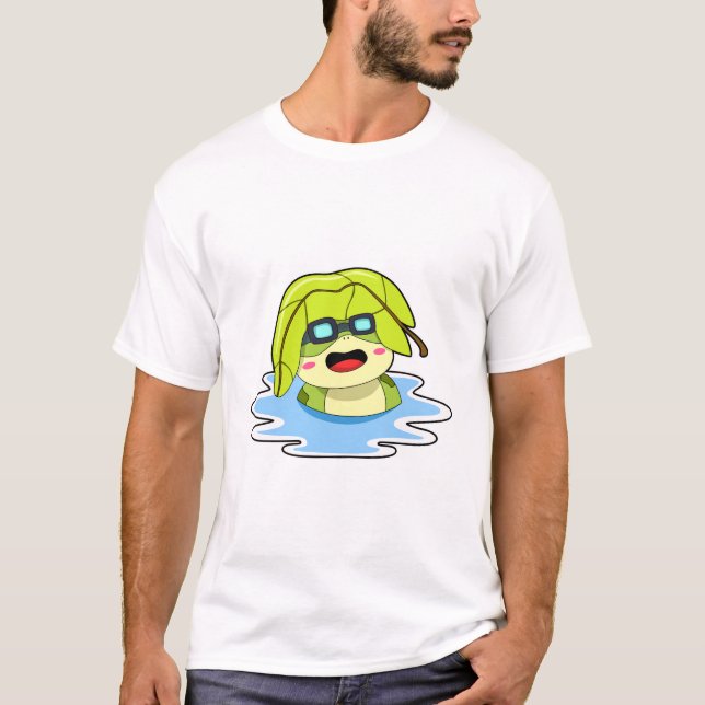 Frosch mit Leaf beim Schwimmen T-Shirt (Vorderseite)