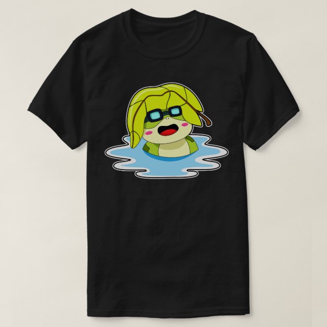 Frosch mit Leaf beim Schwimmen T-Shirt (Design vorne)