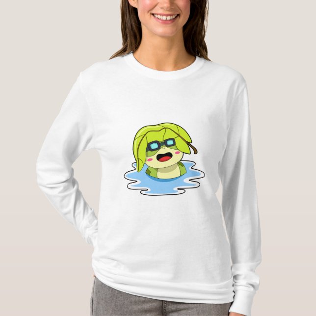 Frosch mit Leaf beim Schwimmen T-Shirt (Vorderseite)