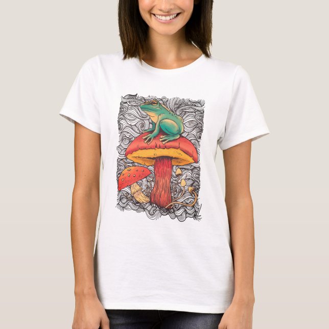 Frosch mit Pilz Cotattcore-Design T-Shirt (Vorderseite)