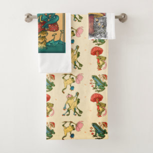 Frosch mit Pilz Cottagecore-Stil-Design Badhandtuch Set