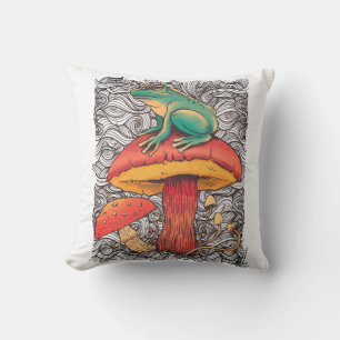 Frosch mit Pilz im Cottagecore-Stil Design Kissen