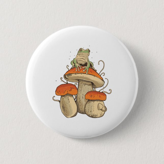 Frosch mit Pilzen Button (Vorderseite)