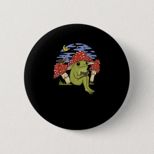 Frosch mit Pilzhut - Cottagecore Goblincore Bo Button