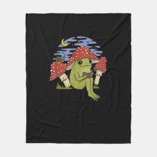 Frosch mit Pilzhut - Cottagecore Goblincore Bo Fleecedecke