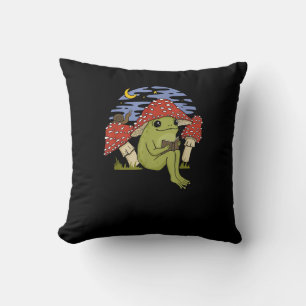 Frosch mit Pilzhut Cottagecore Kobold als Bücherfa Kissen