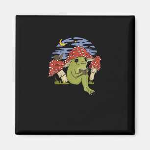 Frosch mit Pilzhut Cottagecore Kobold als Bücherfa Magnet
