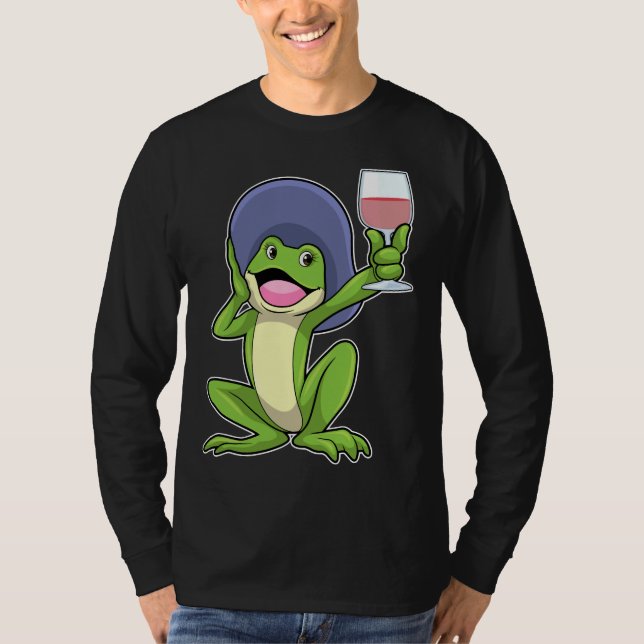Frosch mit Rotweinglas und Ampersthut T-Shirt (Vorderseite)
