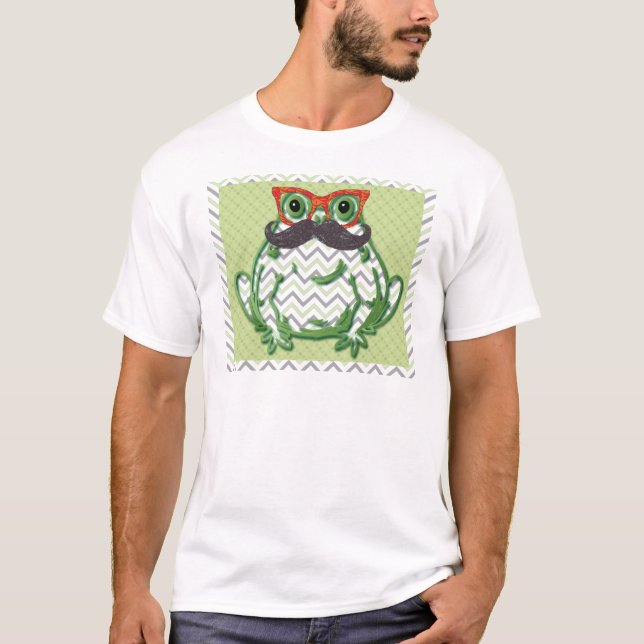 Frosch mit Schnurrbart- und Fischgläsern durch T-Shirt (Vorderseite)