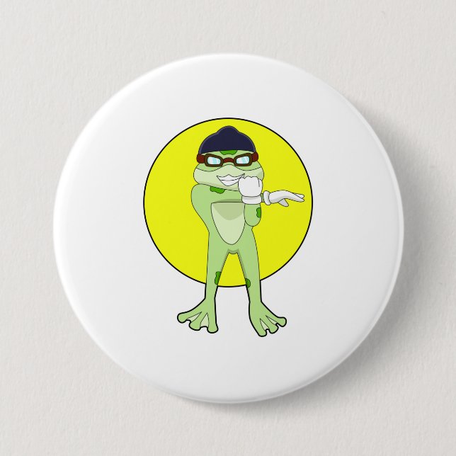 Frosch mit Schwimmbrille Button (Vorderseite)