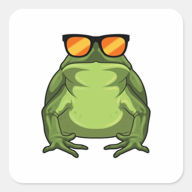 Frosch mit Sonnenbrille Quadratischer Aufkleber (Vorderseite)