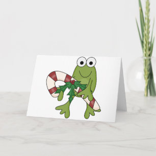 Frosch mit Süßkanistenhemden und Geschenken Feiertagskarte
