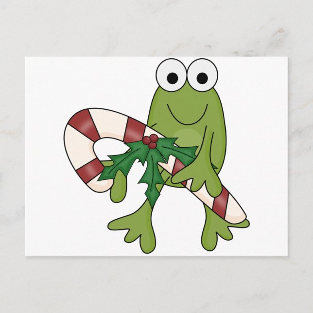 Frosch mit Süßkanistenhemden und Geschenken Postkarte (Vorderseite)