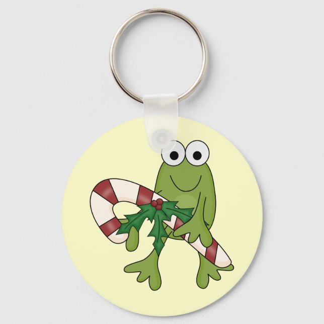Frosch mit Süßkanistenhemden und Geschenken Schlüsselanhänger (Vorderseite)