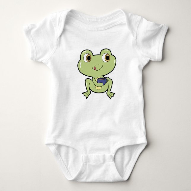 Frosch mit Tasse Kaffee Baby Strampler (Vorderseite)