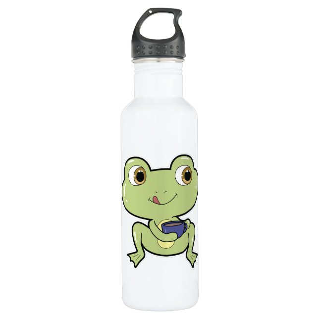 Frosch mit Tasse Kaffee Edelstahlflasche (Vorderseite)