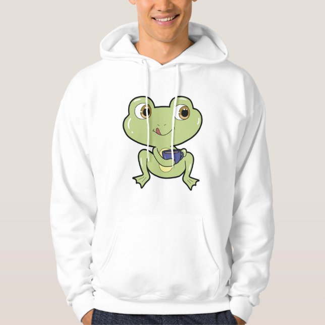 Frosch mit Tasse Kaffee Hoodie (Vorderseite)