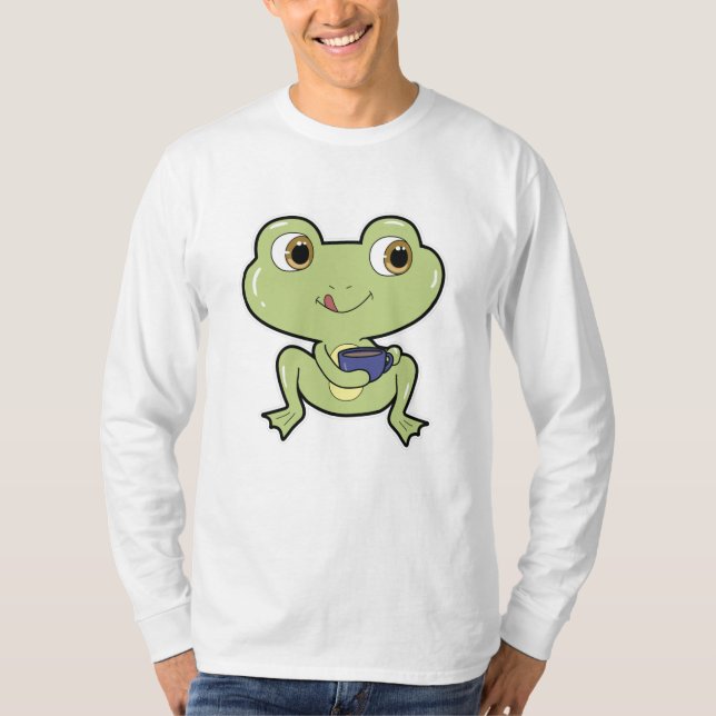 Frosch mit Tasse Kaffee T-Shirt (Vorderseite)