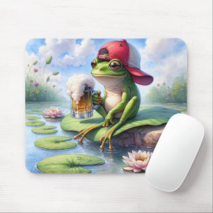 Frosch mit Tasse von Bier Mousepad