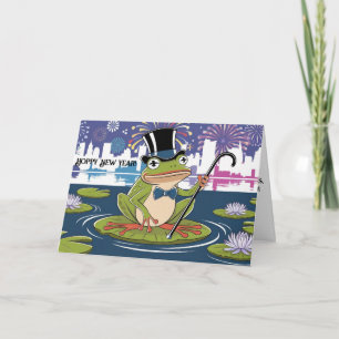 Frosch mit Top Hut auf Limousine glücklich neues J Karte