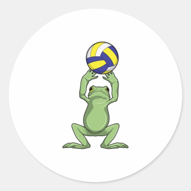 Frosch mit Volleyball Runder Aufkleber (Vorderseite)