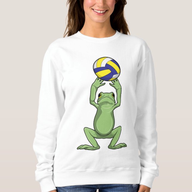 Frosch mit Volleyball Sweatshirt (Vorderseite)