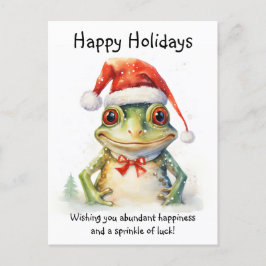 Frosch mit Weihnachtsmannmütze Happy Holidays Postkarte