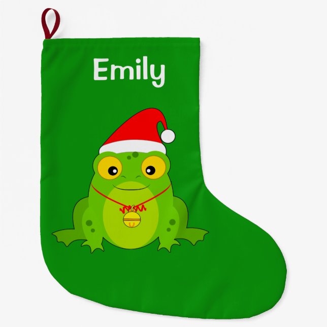Frosch mit Weihnachtsmannmütze und Bell Großer Weihnachtsstrumpf (Vorderseite)