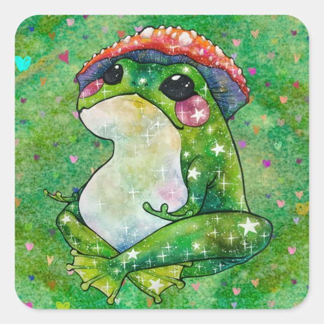 Frosch namens Clover Quadratischer Aufkleber (Vorderseite)
