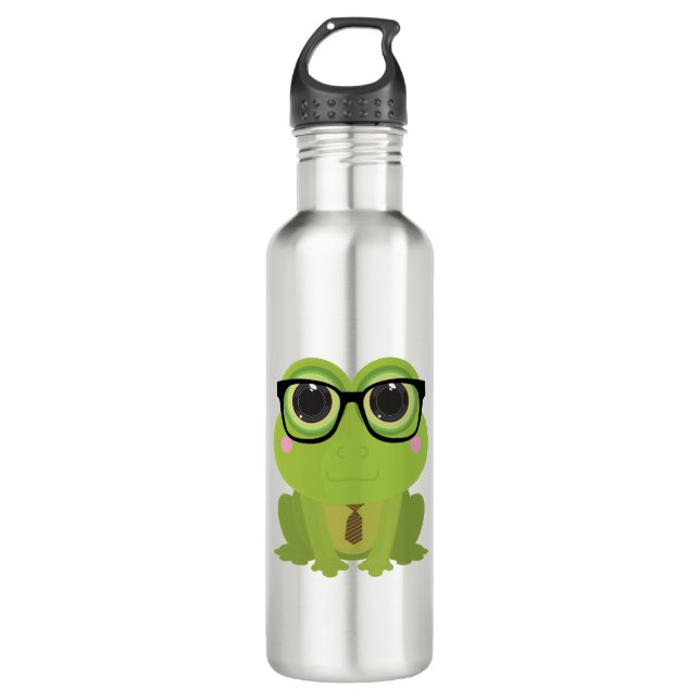 Frosch-Nerd Edelstahlflasche (Vorderseite)