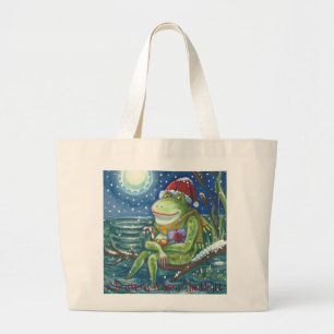 Frosch On Log CHRISTMAS TOTE BAG Jumbo Stoffbeutel