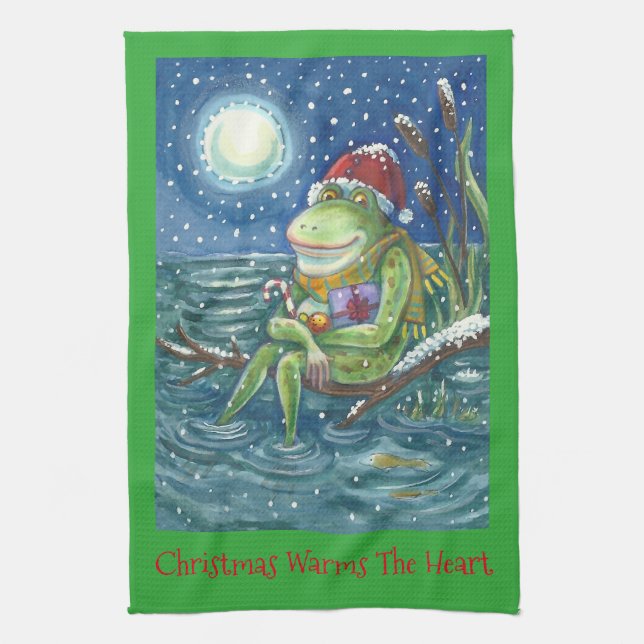 Frosch On Log KITCHEN CHRISTMAS TOWEL Küchentuch (Vertikal)