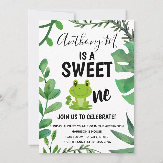 Frosch Party 1. Geburtstag Froschthema Einladung (Vorderseite)