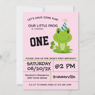 Frosch Party 1. Geburtstag Rosa Einladung