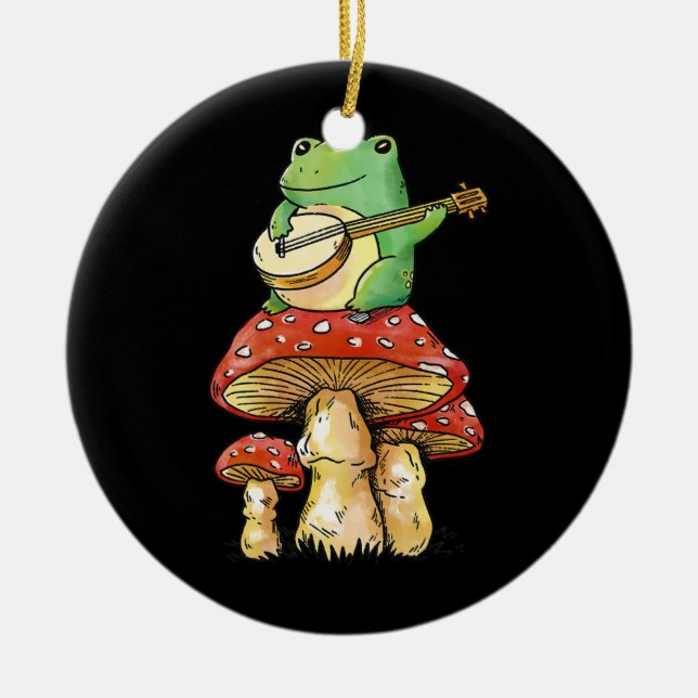 Frosch Pilz ästhetische Gitarre Goblincore Natur Keramik Ornament (Vorne)