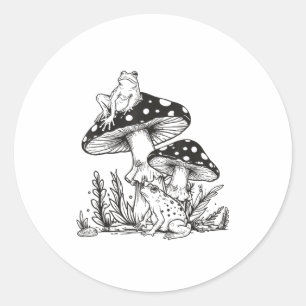 Frosch-Pilz-Wald-Vintage-Natur-Ästhetik-Cott Runder Aufkleber