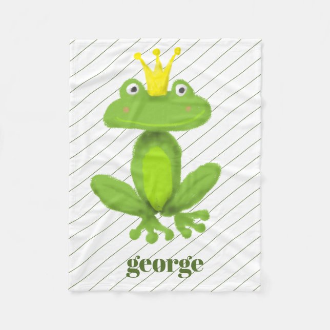 Frosch Prince Green Gold Crown Individuelle Name G Fleecedecke (Vorderseite)