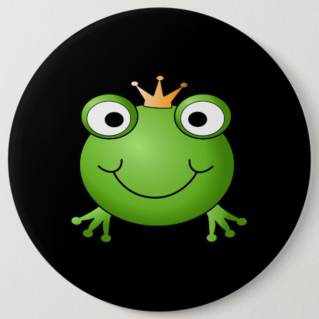 Frosch-Prinz. Lächelnder Frosch mit einer Krone Button (Vorderseite)