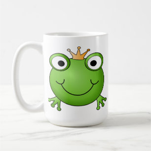 Frosch-Prinz. Lächelnder Frosch mit einer Krone Kaffeetasse