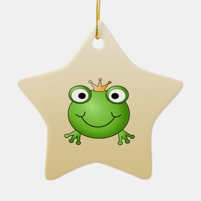 Frosch-Prinz. Lächelnder Frosch mit einer Krone Keramik Ornament (Vorne)