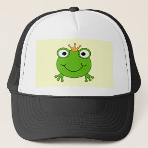 Frosch-Prinz. Lächelnder Frosch mit einer Krone Truckerkappe