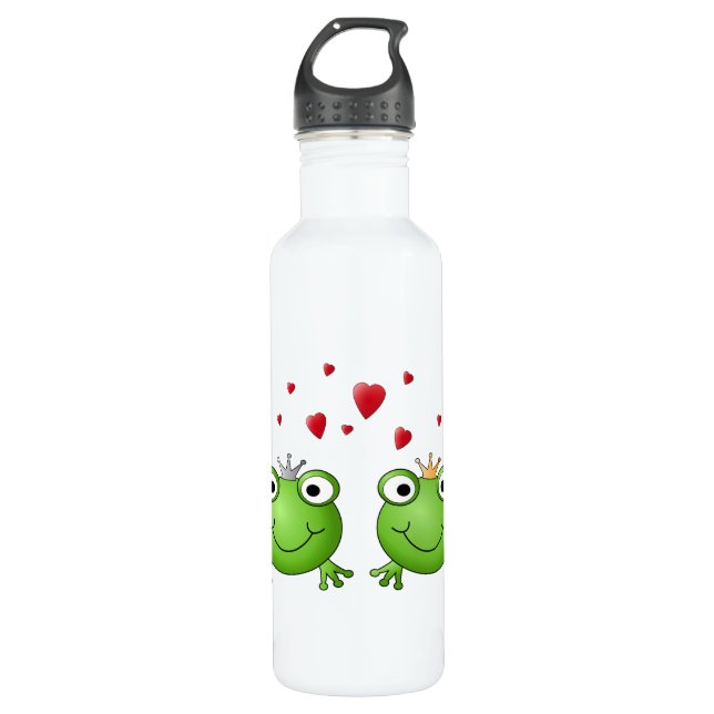 Frosch-Prinz und Frosch-Prinzessin, mit Herzen Trinkflasche (Vorderseite)