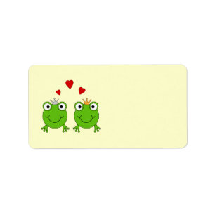 Frosch-Prinzessin und Frosch-Prinz, mit Herzen Adressaufkleber