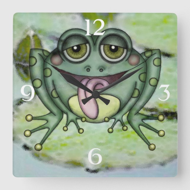 Frosch Quadratische Wanduhr (Vorderseite)