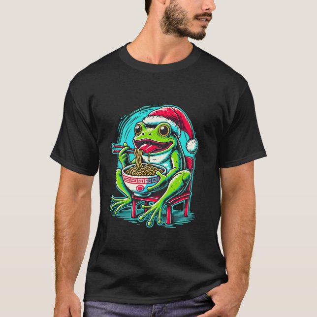 Frosch Ramen Weihnachtsmannmütze Japanisch Weihnac T-Shirt (Vorderseite)