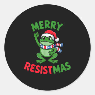 Frosch Retro Frohe Resistmas Lustiger Politischer  Runder Aufkleber